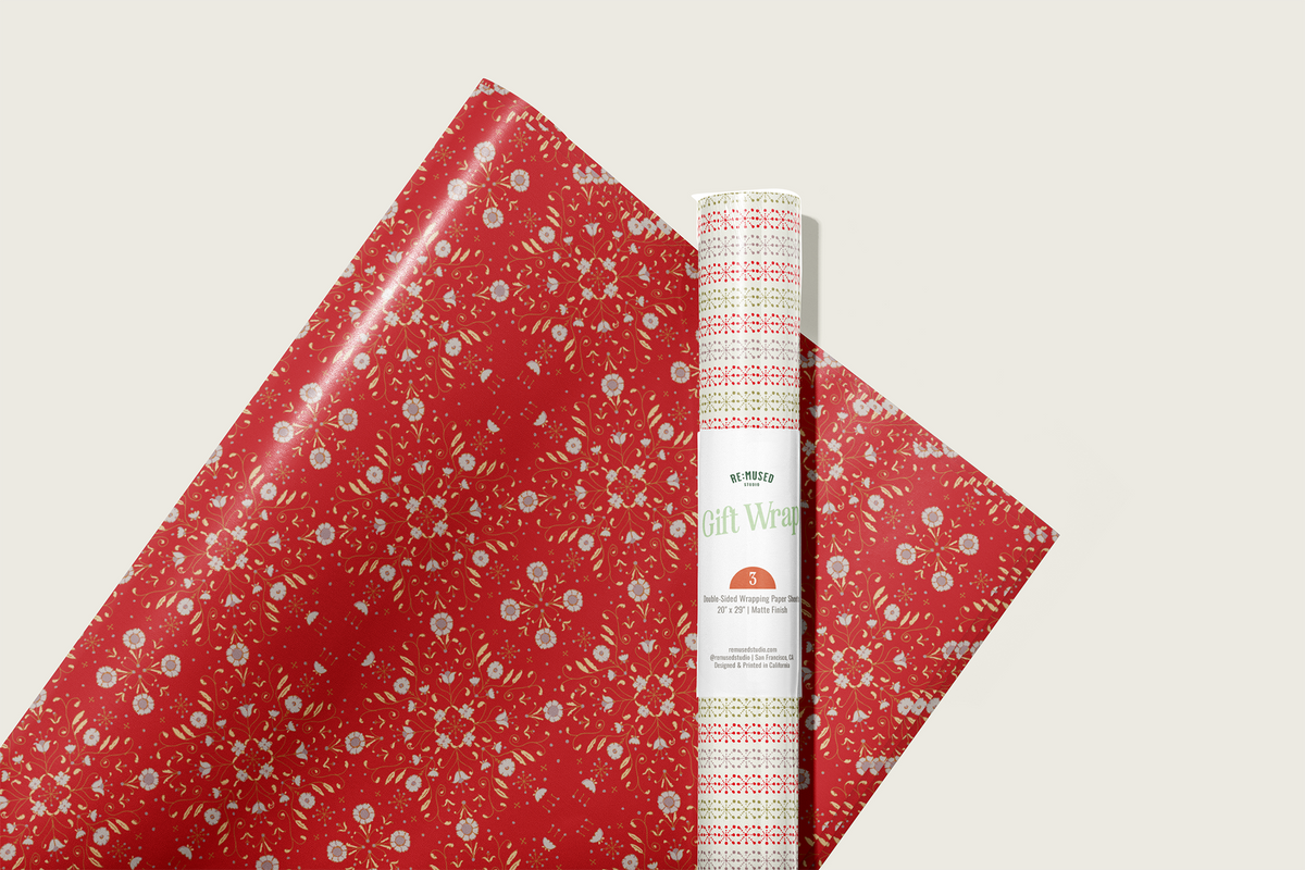 Erika's Peppermint Petals Double-Sided Gift Wrap | Roll of 3 Pre-cut Sheets