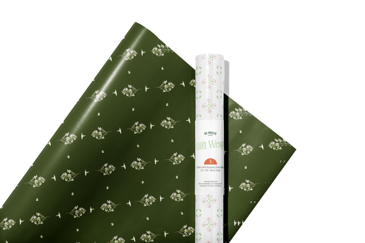 Evergreen Esther Double-Sided Gift Wrap | Roll of 3 Pre-cut Sheets