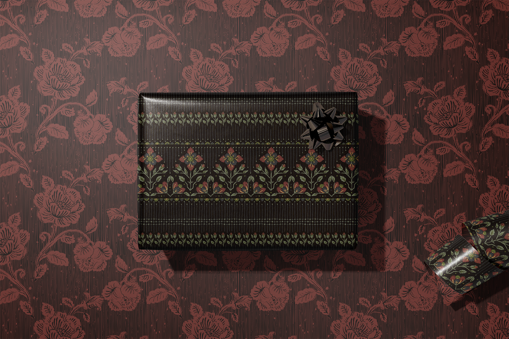 Christina's Burgundy Blooms Double-Sided Gift Wrap | Roll of 3 Pre-cut Sheets