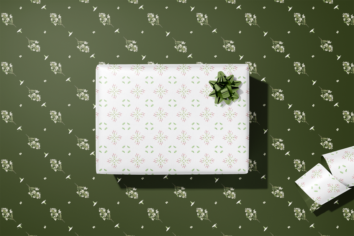 Evergreen Esther Double-Sided Gift Wrap | Roll of 3 Pre-cut Sheets