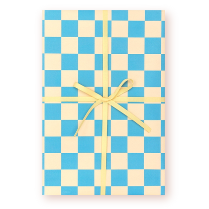 Gavin's Coastal Blue Checkered Charm Gift Wrap | Single Sheet