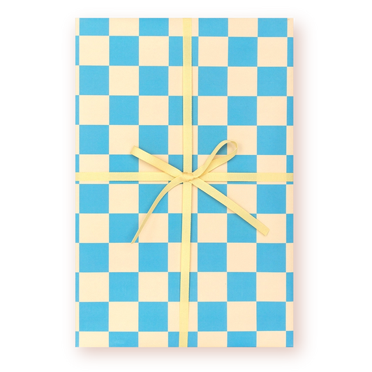 Gavin's Coastal Blue Checkered Charm Gift Wrap | Single Sheet