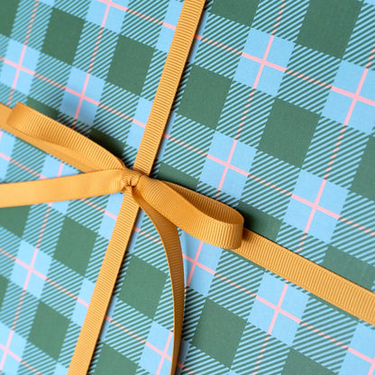 Eddie's Evergreen & Blue Plaid Gift Wrap | Single Sheet