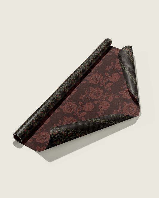 Christina's Burgundy Blooms Double-Sided Gift Wrap | Roll of 3 Pre-cut Sheets