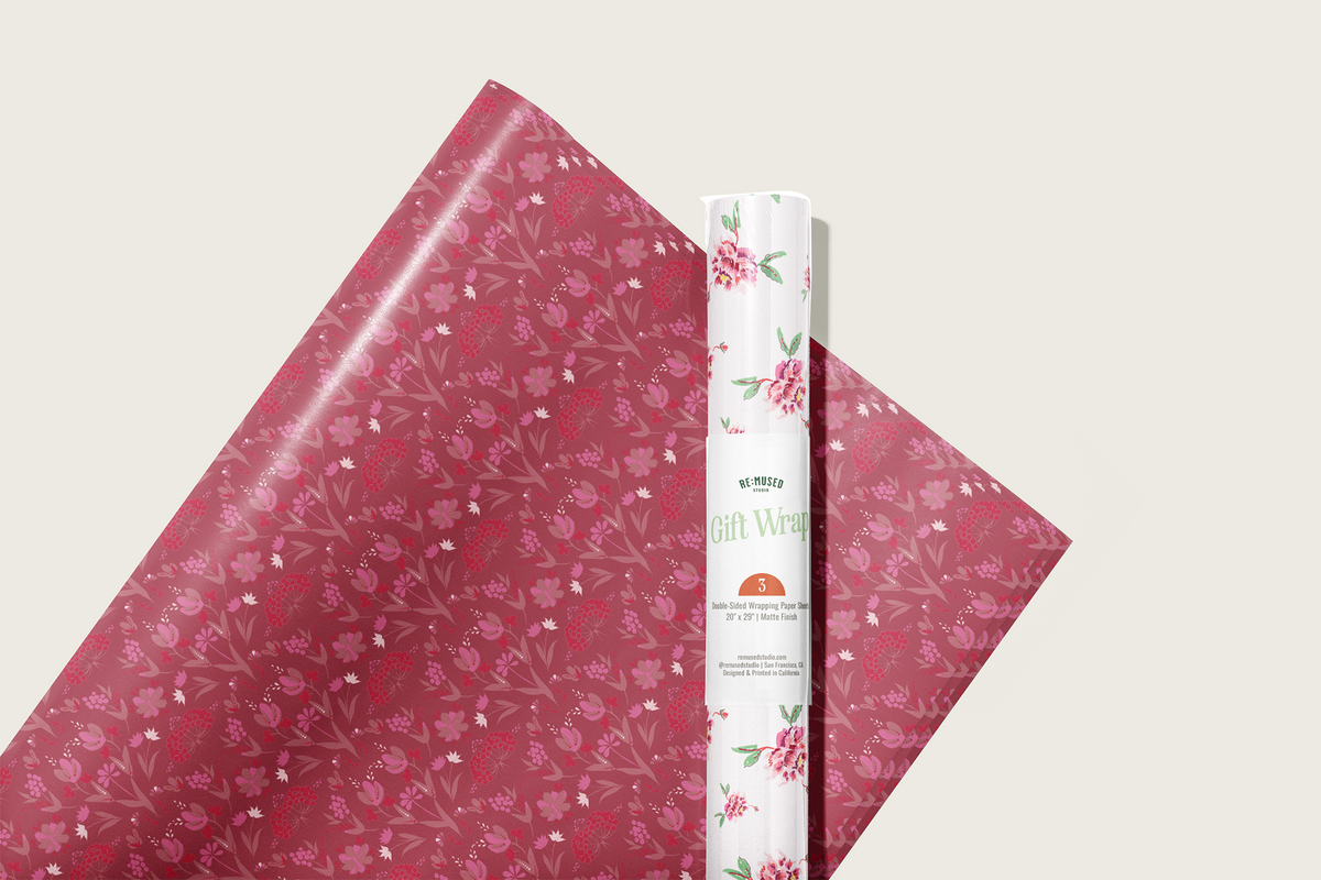 Gina's Pink Petals Double-Sided Gift Wrap | Roll of 3 Pre-cut Sheets