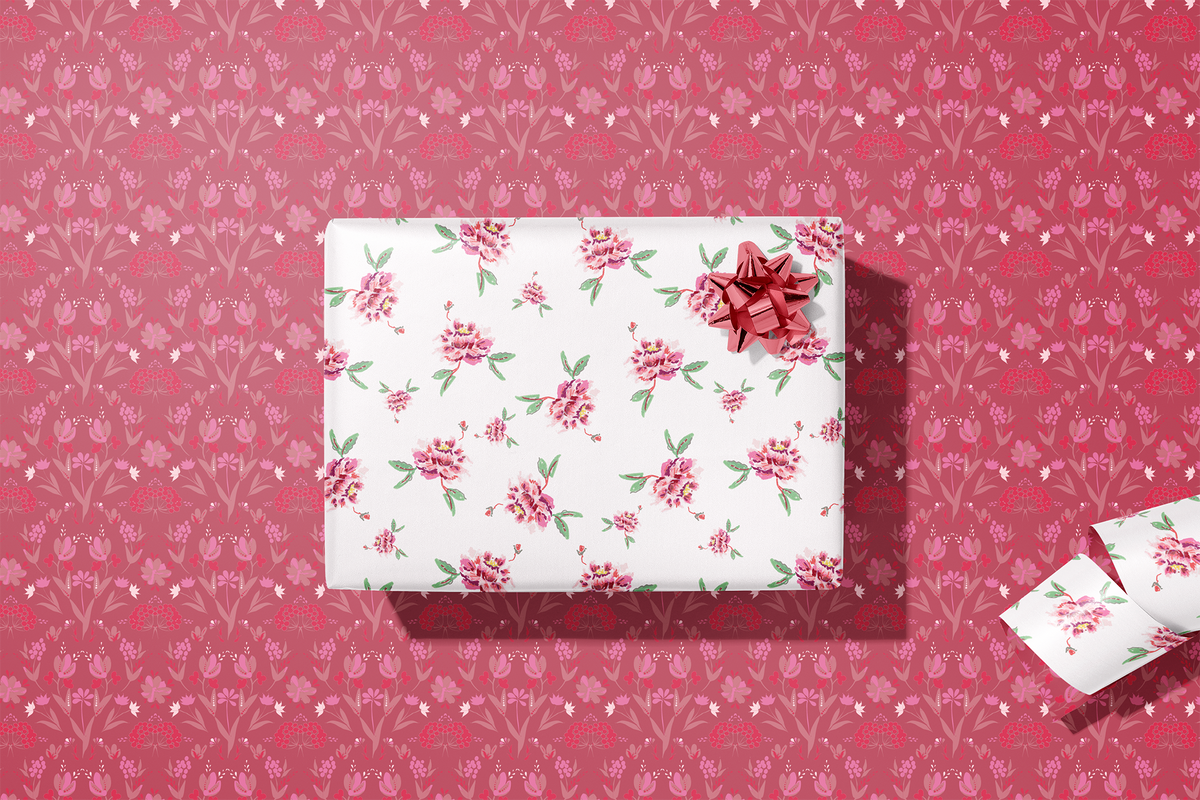 Gina's Pink Petals Double-Sided Gift Wrap | Roll of 3 Pre-cut Sheets