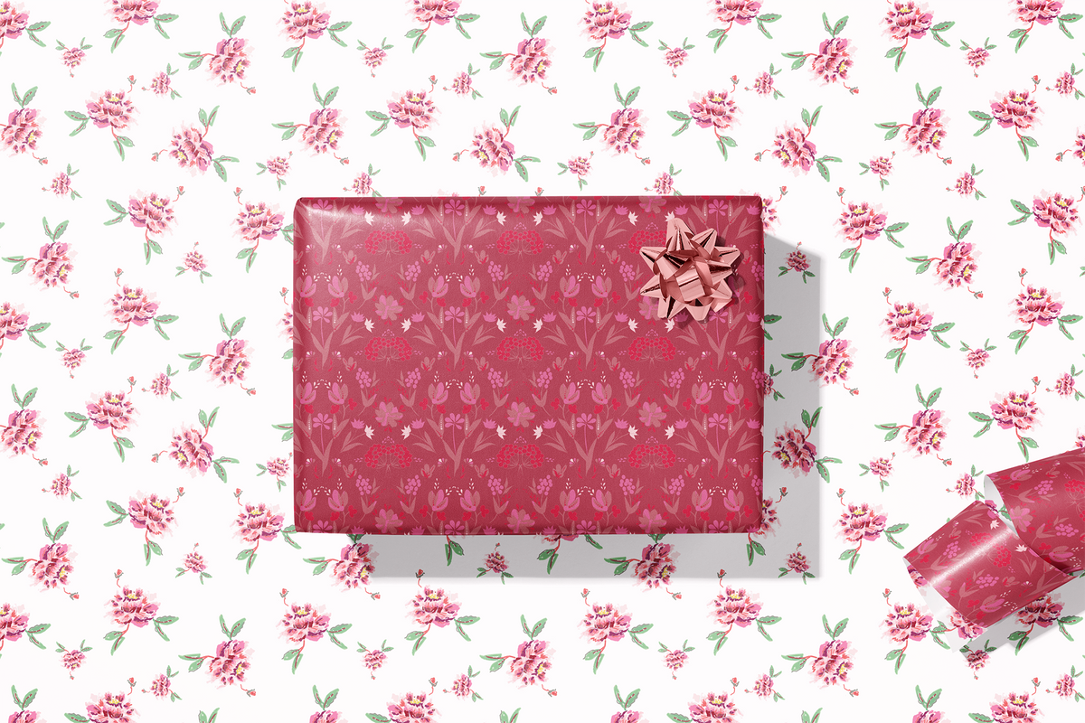 Gina's Pink Petals Double-Sided Gift Wrap | Roll of 3 Pre-cut Sheets