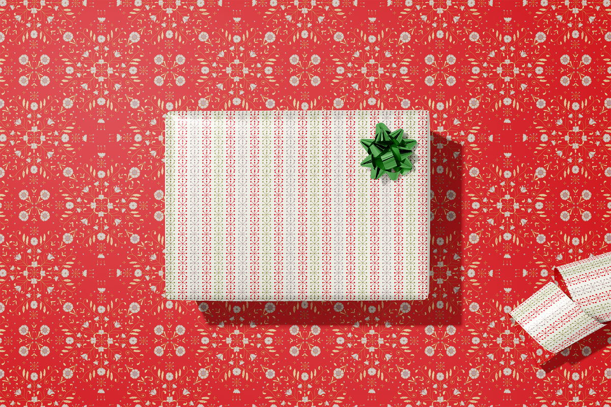 Erika's Peppermint Petals Double-Sided Gift Wrap | Roll of 3 Pre-cut Sheets