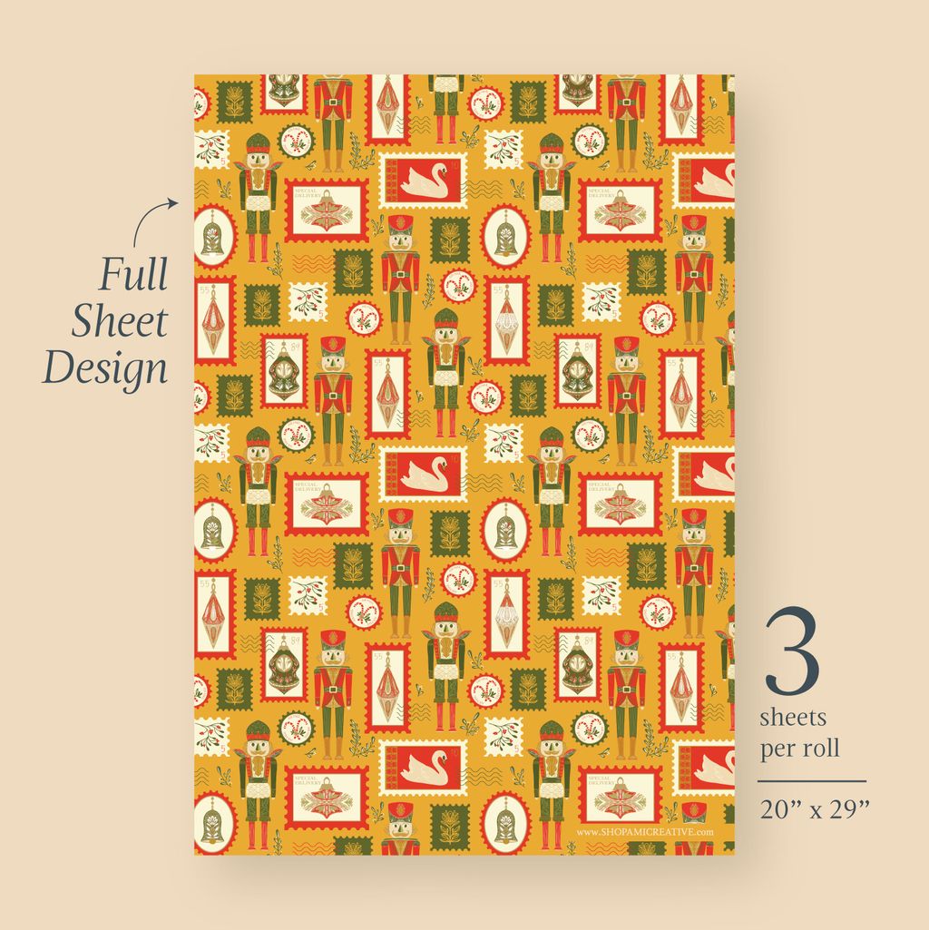 Noah the Nutcracker Gift Wrap | Roll of 3 Pre-cut Sheets