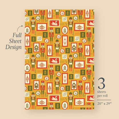 Noah the Nutcracker Gift Wrap | Roll of 3 Pre-cut Sheets