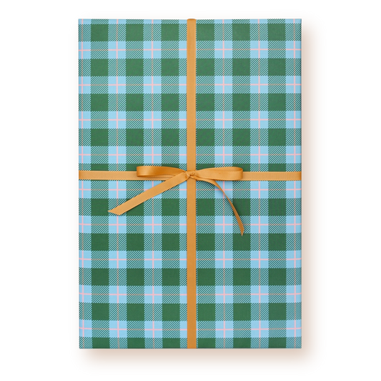 Eddie's Evergreen & Blue Plaid Gift Wrap | Single Sheet