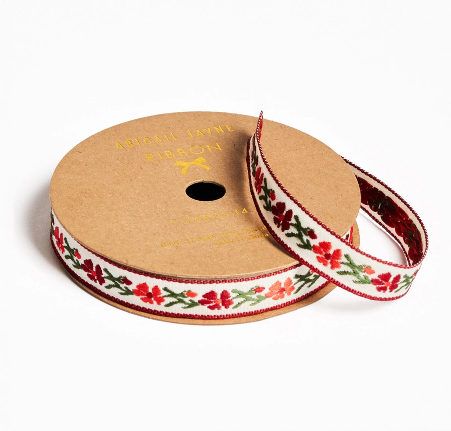 Jasmine's Jeweled Garden Red Floral Ribbon