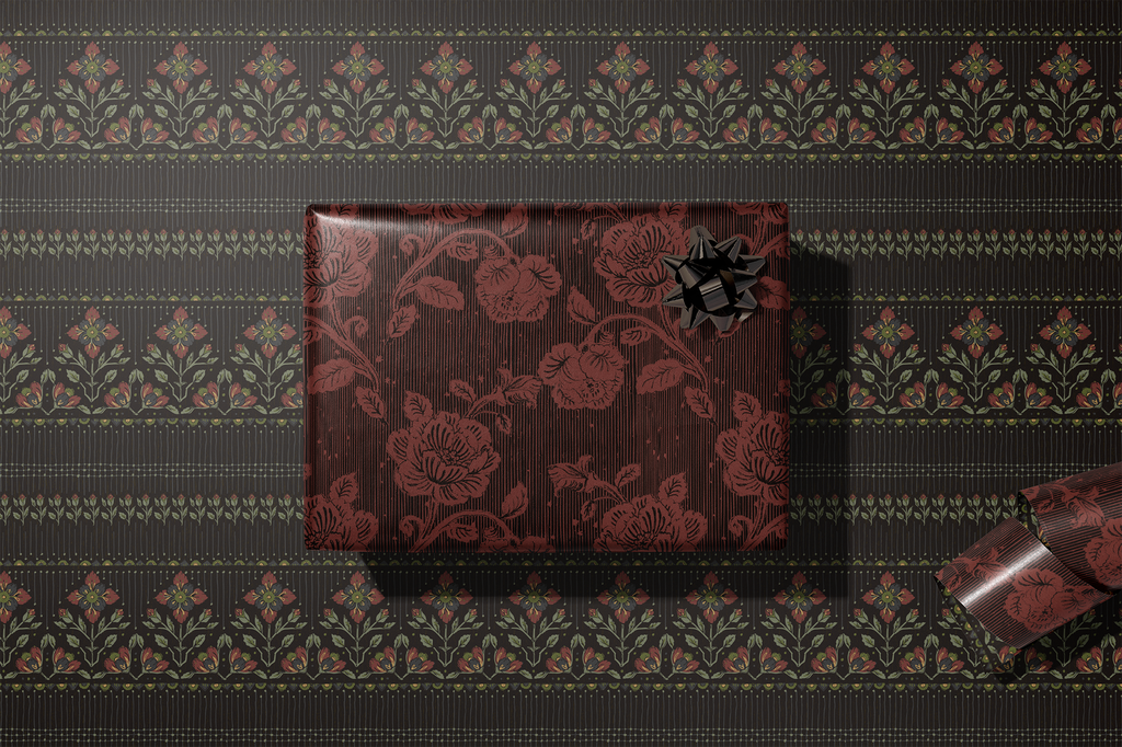 Christina's Burgundy Blooms Double-Sided Gift Wrap | Roll of 3 Pre-cut Sheets