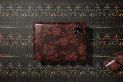 Christina's Burgundy Blooms Double-Sided Gift Wrap | Roll of 3 Pre-cut Sheets